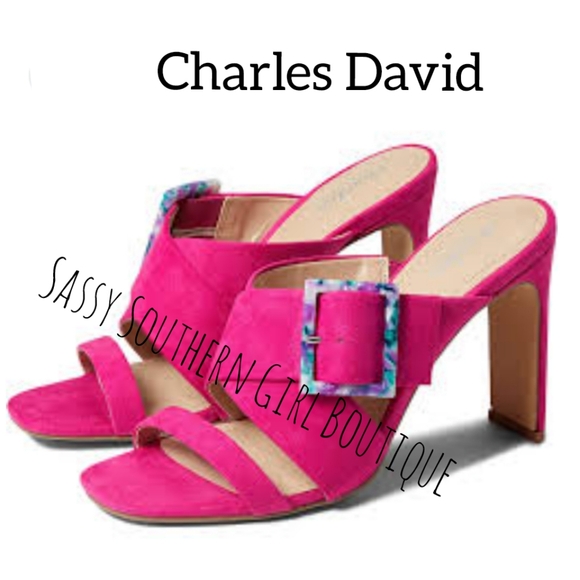 🆕⭐Charles David magenta pink sueded mule heels - Picture 2 of 15